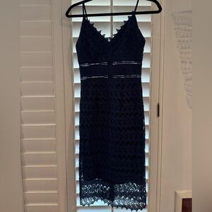 Aqua Midnight Blue Lace Midi Dress